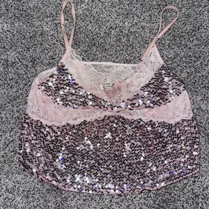 Pink sequin lace camisole